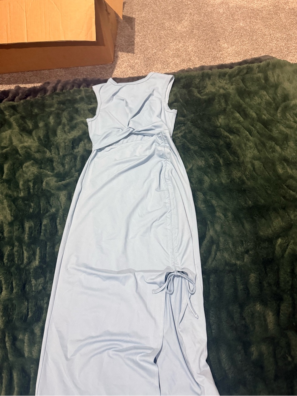 HALARA Light Blue Sleeveless Maxi Dress with Side Ruched Tie